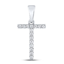  14k White Gold Womens Round Diamond T Initial Letter Pendant 1/8 Cttw