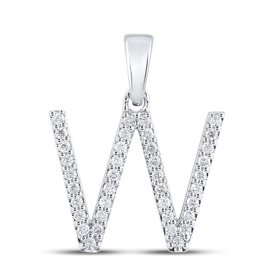 14k White Gold Womens Round Diamond W Initial Letter Pendant 1/4 Cttw