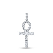  10k White Gold Mens Round Diamond Ankh Cross Charm Pendant 1/5 Cttw