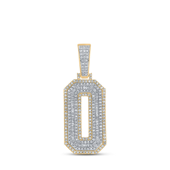 10k Two-tone Gold Mens Baguette Diamond Number 0 Charm Pendant 1-3/4 Cttw