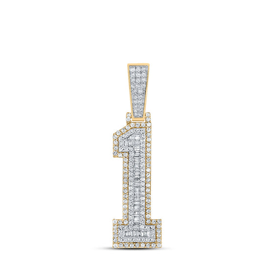 10k Two-tone Gold Mens Baguette Diamond Number 1 Charm Pendant 1 Cttw