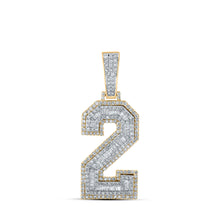  10k Two-tone Gold Mens Baguette Diamond Number 2 Charm Pendant 1-5/8 Cttw
