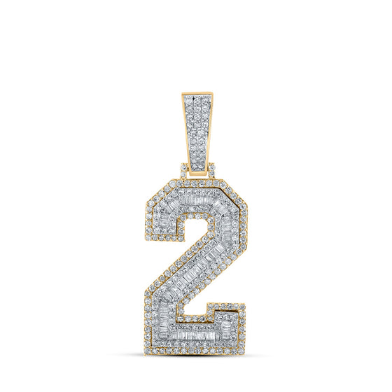 10k Two-tone Gold Mens Baguette Diamond Number 2 Charm Pendant 1-5/8 Cttw