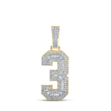  10k Two-tone Gold Mens Baguette Diamond Number 3 Charm Pendant 1-1/2 Cttw
