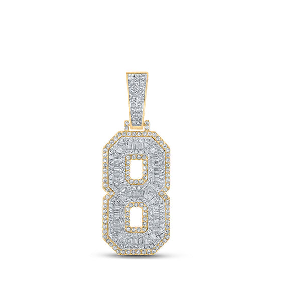 10k Two-tone Gold Mens Baguette Diamond Number 8 Charm Pendant 1-7/8 Cttw