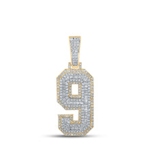  10k Two-tone Gold Mens Baguette Diamond Number 9 Charm Pendant 1-5/8 Cttw