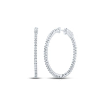  14k White Gold Womens Round Diamond Slender In Out Hoop Earrings 3 Cttw