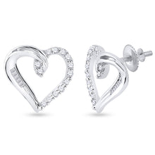  10k White Gold Womens Round Diamond Heart Earrings 1/6 Cttw