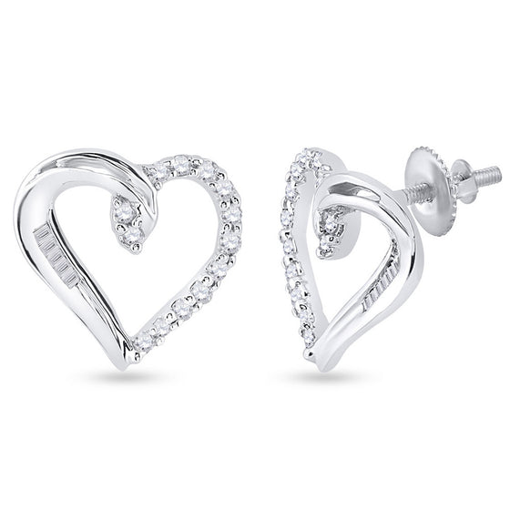10k White Gold Womens Round Diamond Heart Earrings 1/6 Cttw