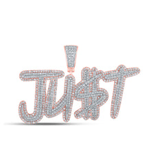  10k Two-tone Gold Mens Round Diamond JU$T Phrase Charm Pendant 2-5/8 Cttw