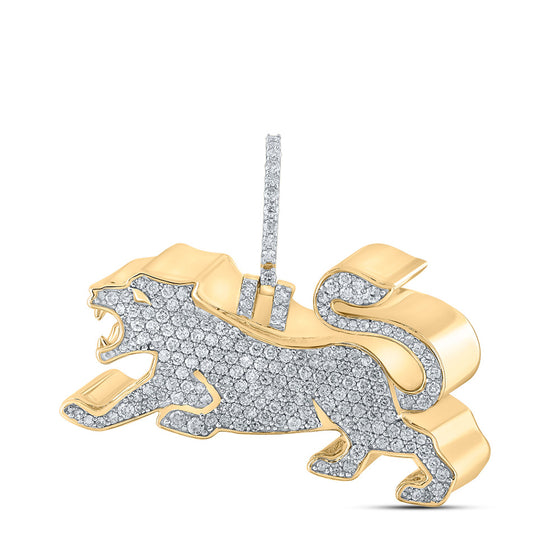 10k Yellow Gold Mens Baguette Diamond Lion Charm Pendant 3 Cttw