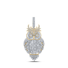  10k Yellow Gold Mens Baguette Diamond Owl Bird Charm Pendant 3-7/8 Cttw