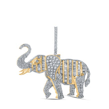  10k Yellow Gold Mens Baguette Diamond Elephant Charm Pendant 2-1/3 Cttw