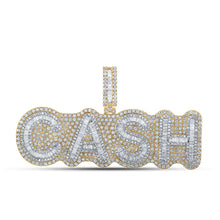  10k Two-tone Gold Mens Baguette Diamond CASH Phrase Charm Pendant 7-1/3 Cttw
