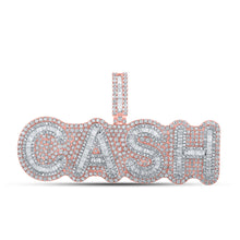  10k Two-tone Gold Mens Baguette Diamond CASH Phrase Charm Pendant 7-1/3 Cttw