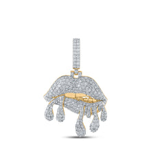  10k Yellow Gold Mens Round Diamond Dripping Lips Charm Pendant 3-1/5 Cttw
