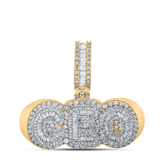 10k Two-tone Gold Mens Baguette Diamond CEO Phrase Charm Pendant 3 Cttw