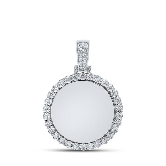 10k White Gold Mens Round Diamond Memory Circle Charm Pendant 3/4 Cttw