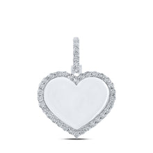  10k White Gold Mens Round Diamond Heart Memory Charm Pendant 1/10 Cttw
