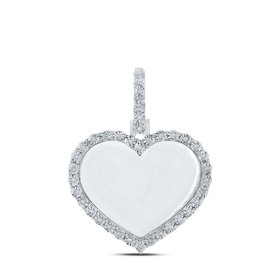 10k White Gold Mens Round Diamond Heart Memory Charm Pendant 1/10 Cttw