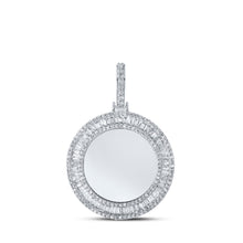  10k White Gold Mens Baguette Diamond Circle Memory Charm Pendant 1-1/2 Cttw