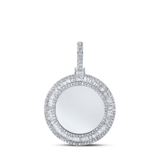 10k White Gold Mens Baguette Diamond Circle Memory Charm Pendant 1-1/2 Cttw