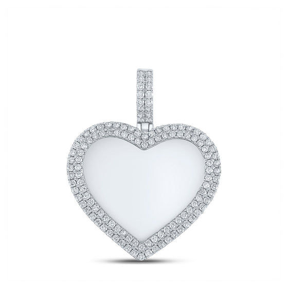 10k White Gold Mens Round Diamond Heart Memory Charm Pendant 2 Cttw
