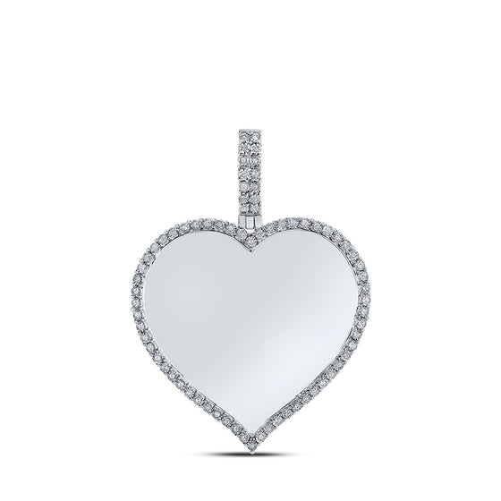 10k White Gold Mens Round Diamond Heart Charm Pendant 1/5 Cttw