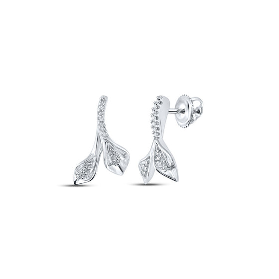 10k White Gold Womens Round Diamond Fashion Earrings 1/10 Cttw