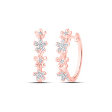  10k Rose Gold Womens Round Diamond Flower Hoop Earrings 1/8 Cttw