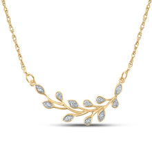  10k Yellow Gold Womens Round Diamond Branch Floral Fashion Necklace 1/6 Cttw