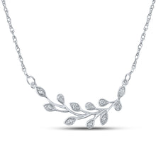  10k White Gold Womens Round Diamond Branch Floral Fashion Necklace 1/6 Cttw