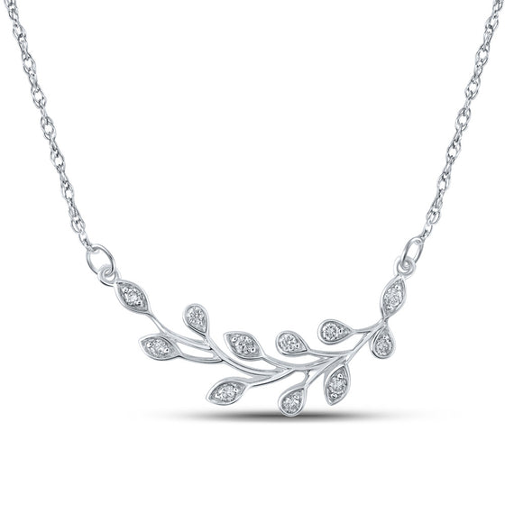 10k White Gold Womens Round Diamond Branch Floral Fashion Necklace 1/6 Cttw