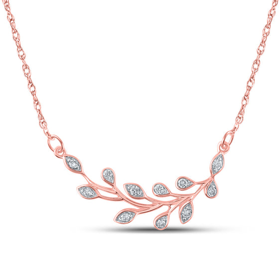 10k Rose Gold Womens Round Diamond Branch Floral Fashion Necklace 1/6 Cttw