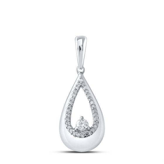 10k White Gold Womens Round Diamond Teardrop Pendant 1/10 Cttw