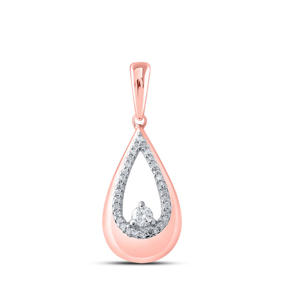 10k Rose Gold Womens Round Diamond Teardrop Pendant 1/10 Cttw