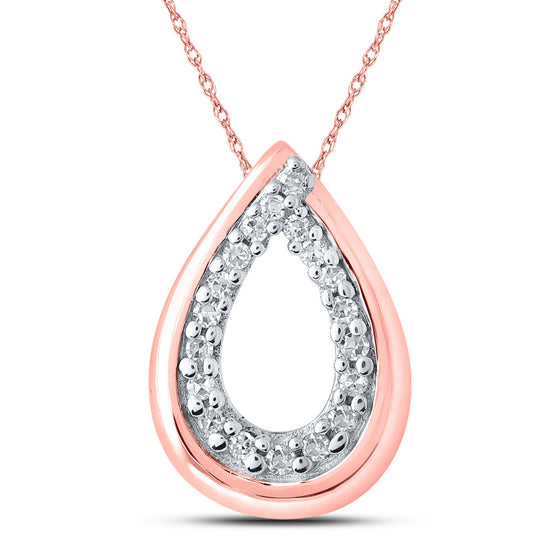 10k Rose Gold Womens Round Diamond Teardrop Pendant 1/10 Cttw