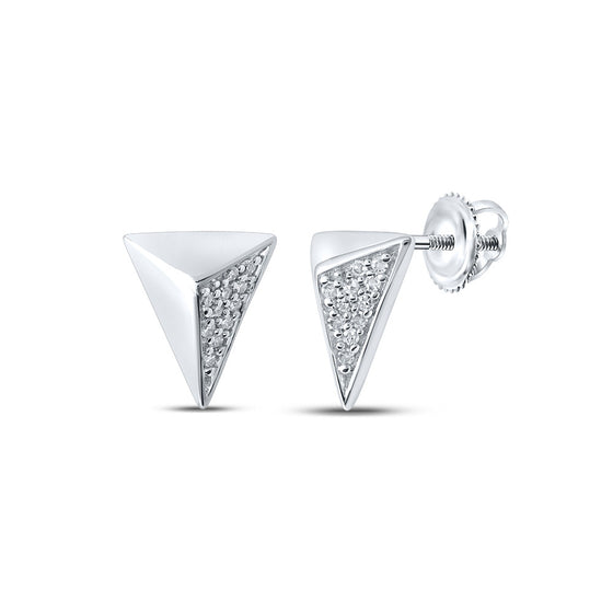 10k White Gold Womens Round Diamond Triangle Earrings 1/20 Cttw