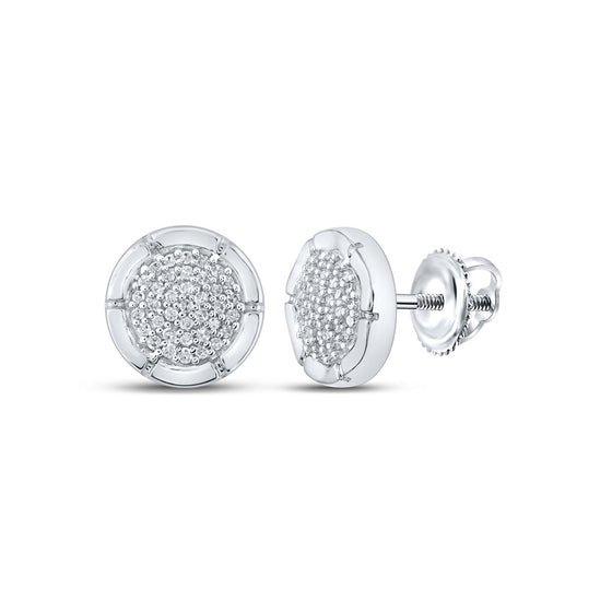 10k White Gold Womens Round Diamond Cluster Earrings 1/5 Cttw