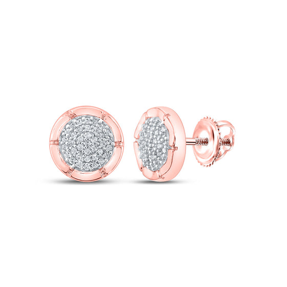 10k Rose Gold Womens Round Diamond Cluster Earrings 1/5 Cttw