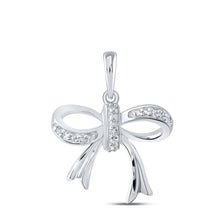 10k White Gold Womens Round Diamond Ribbon Bow Fashion Pendant 1/20 Cttw