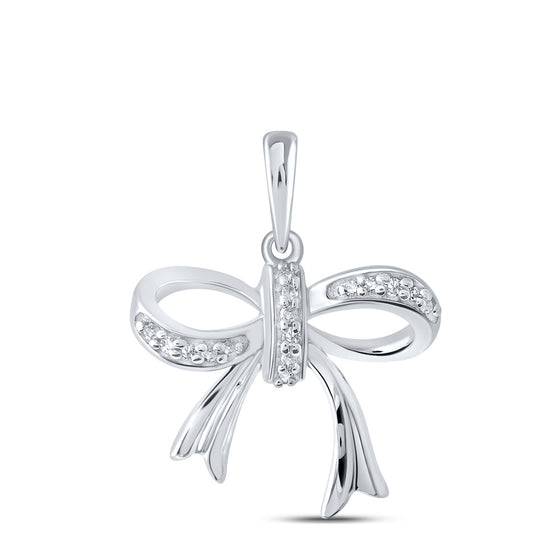 10k White Gold Womens Round Diamond Ribbon Bow Fashion Pendant 1/20 Cttw