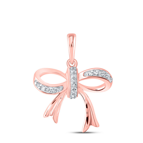 10k Rose Gold Womens Round Diamond Ribbon Bow Fashion Pendant 1/20 Cttw
