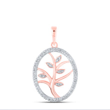  10k Rose Gold Womens Round Diamond Tree Oval Pendant 1/10 Cttw