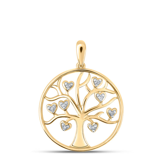 10k Yellow Gold Womens Round Diamond Tree of Life Heart Pendant 1/20 Cttw