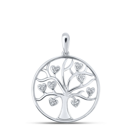 10k White Gold Womens Round Diamond Tree of Life Heart Pendant 1/20 Cttw