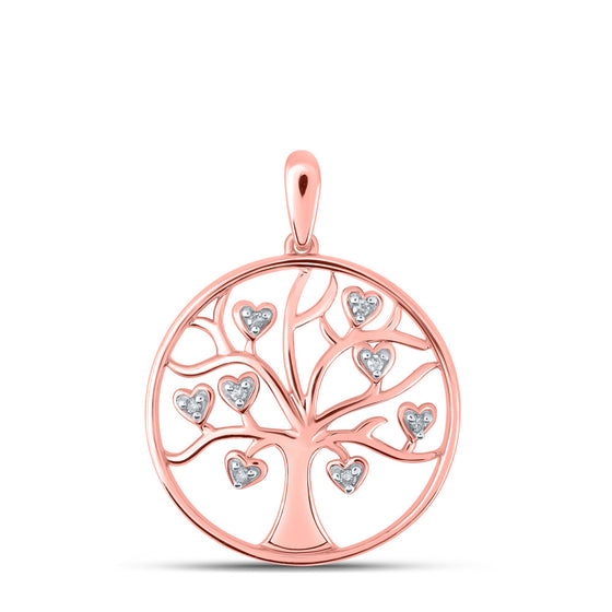 10k Rose Gold Womens Round Diamond Tree of Life Heart Pendant 1/20 Cttw