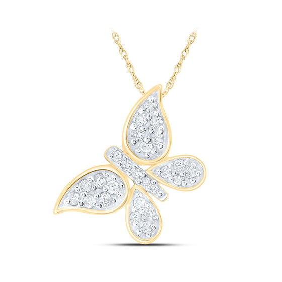10k Yellow Gold Womens Round Diamond Butterfly Pendant 1/6 Cttw