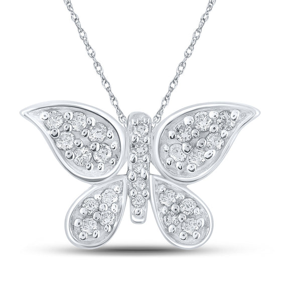 10k White Gold Womens Round Diamond Butterfly Pendant 1/6 Cttw