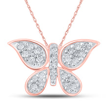 10k Rose Gold Womens Round Diamond Butterfly Pendant 1/6 Cttw